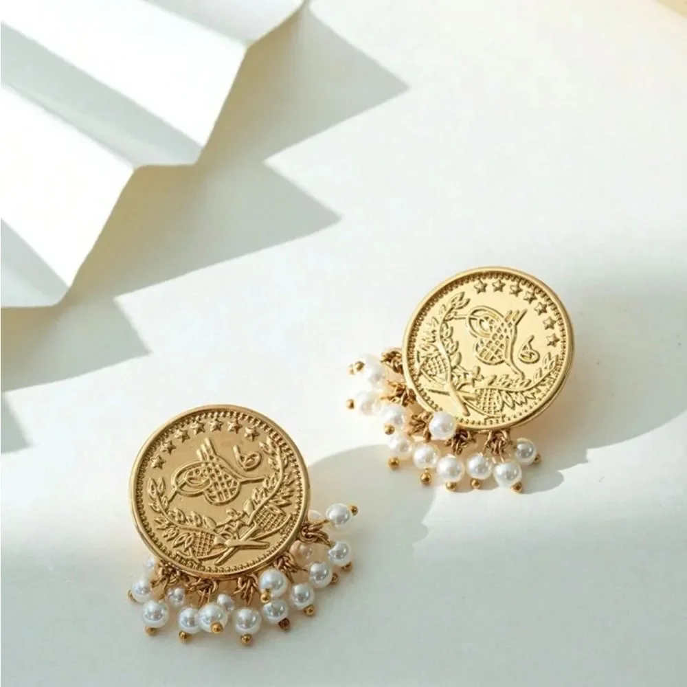 Coin Earrings with Pearls S1257
